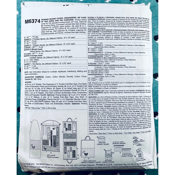 McCalls 6374 Sewing Pattern Ironing Board Cover Cosmetic Bag Organizers Craft - Picture 2 of 2